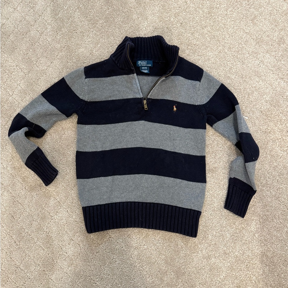 Polo by Ralph Lauren Boy’s Navy and Gray Striped Sweater